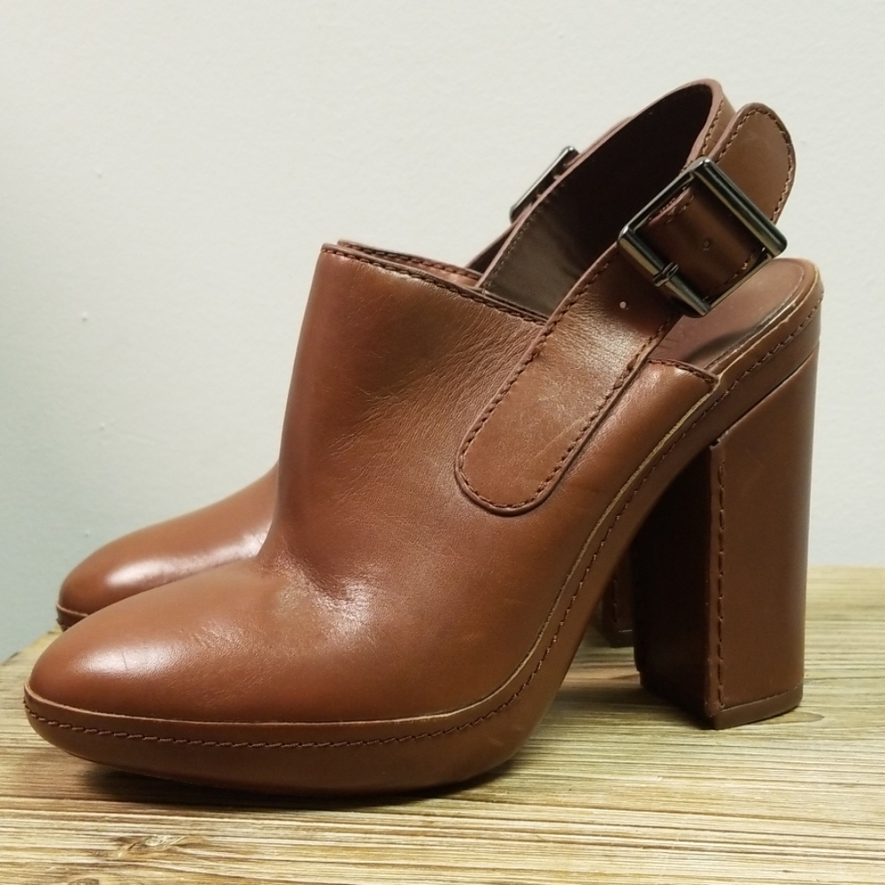 Vince Brown Leather Block Heel Mule Pumps - Picture 2 of 8